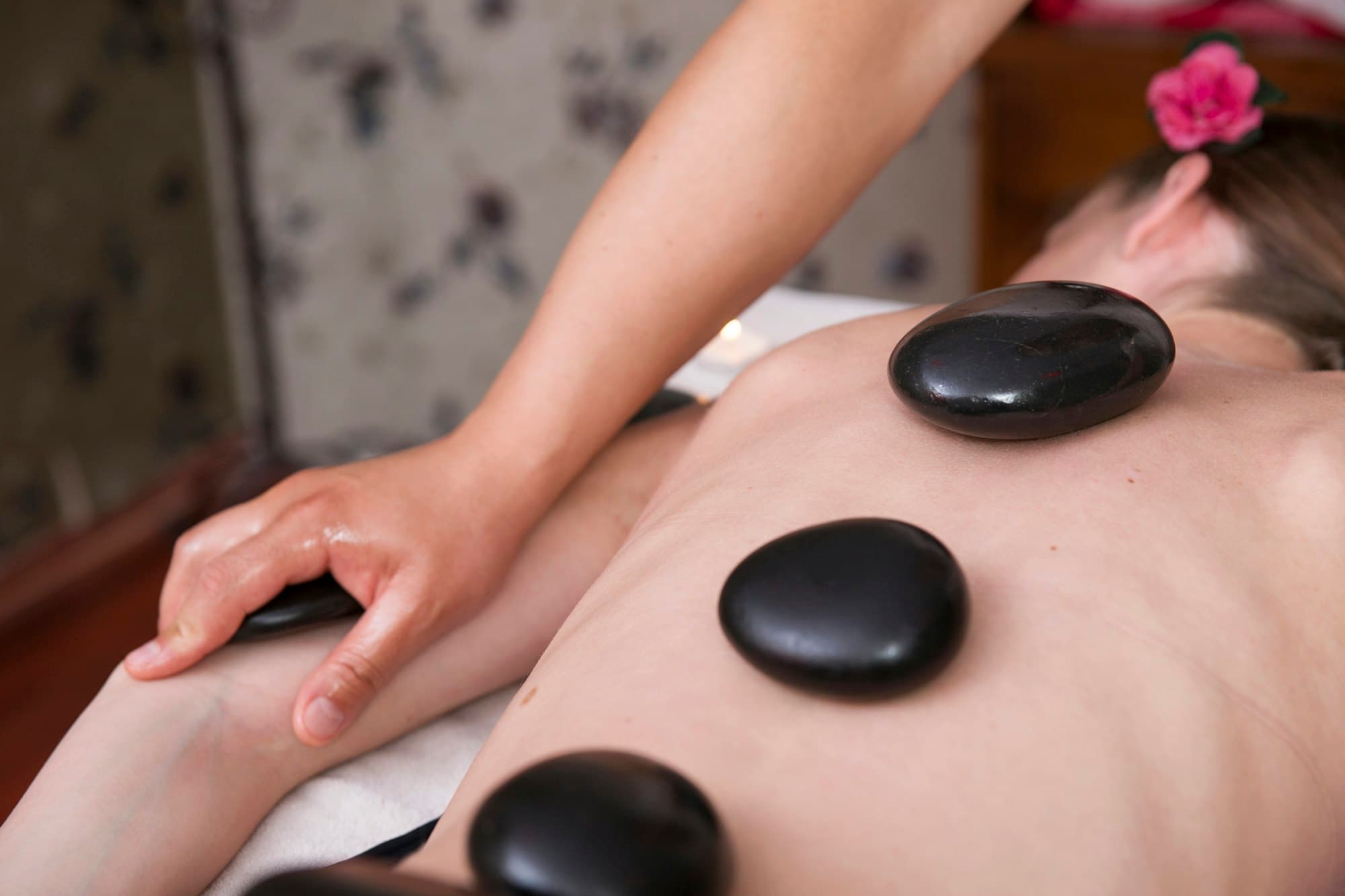 Relaxing hot stone massage treatment